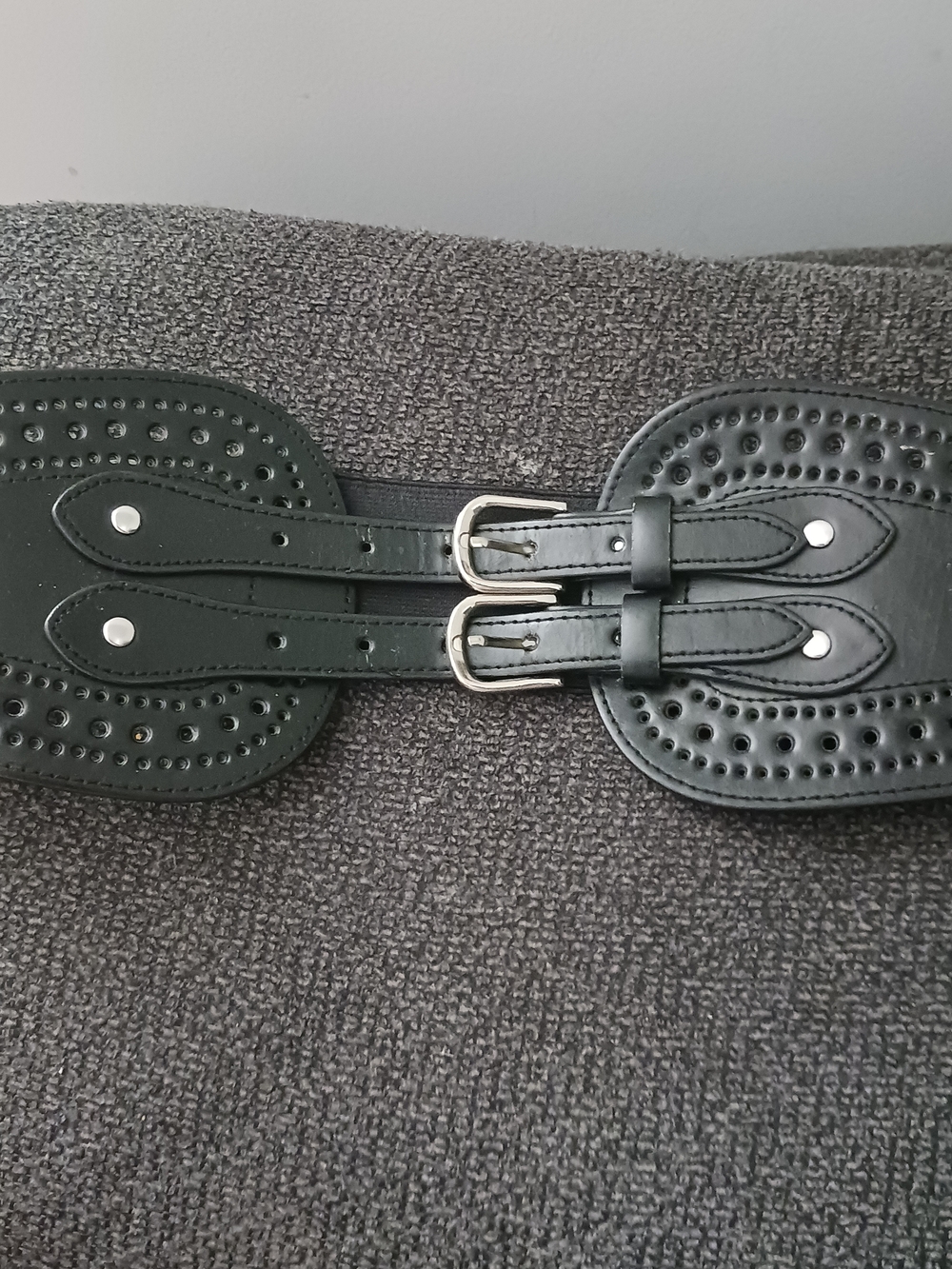 Black Double Buckle Waist Cinch Belt